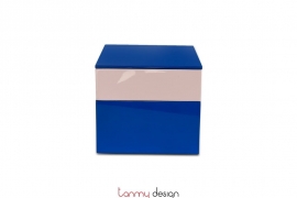 Square 2-tier Blue Klein/light pink lacquer box H11,3*13*13cm